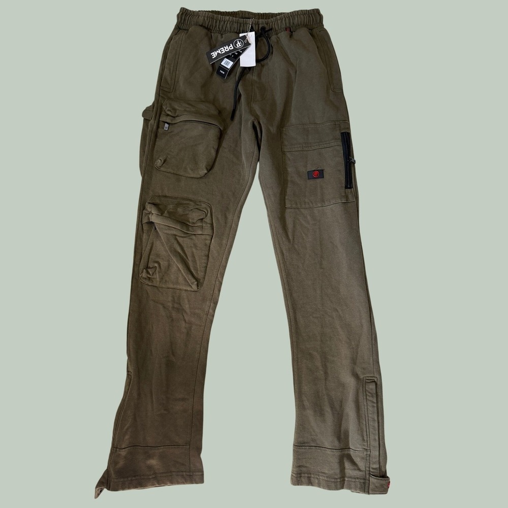 Preme Olive Cargo Sweatpants Multi Pocket Utility Streetwear Mens Medium NWT